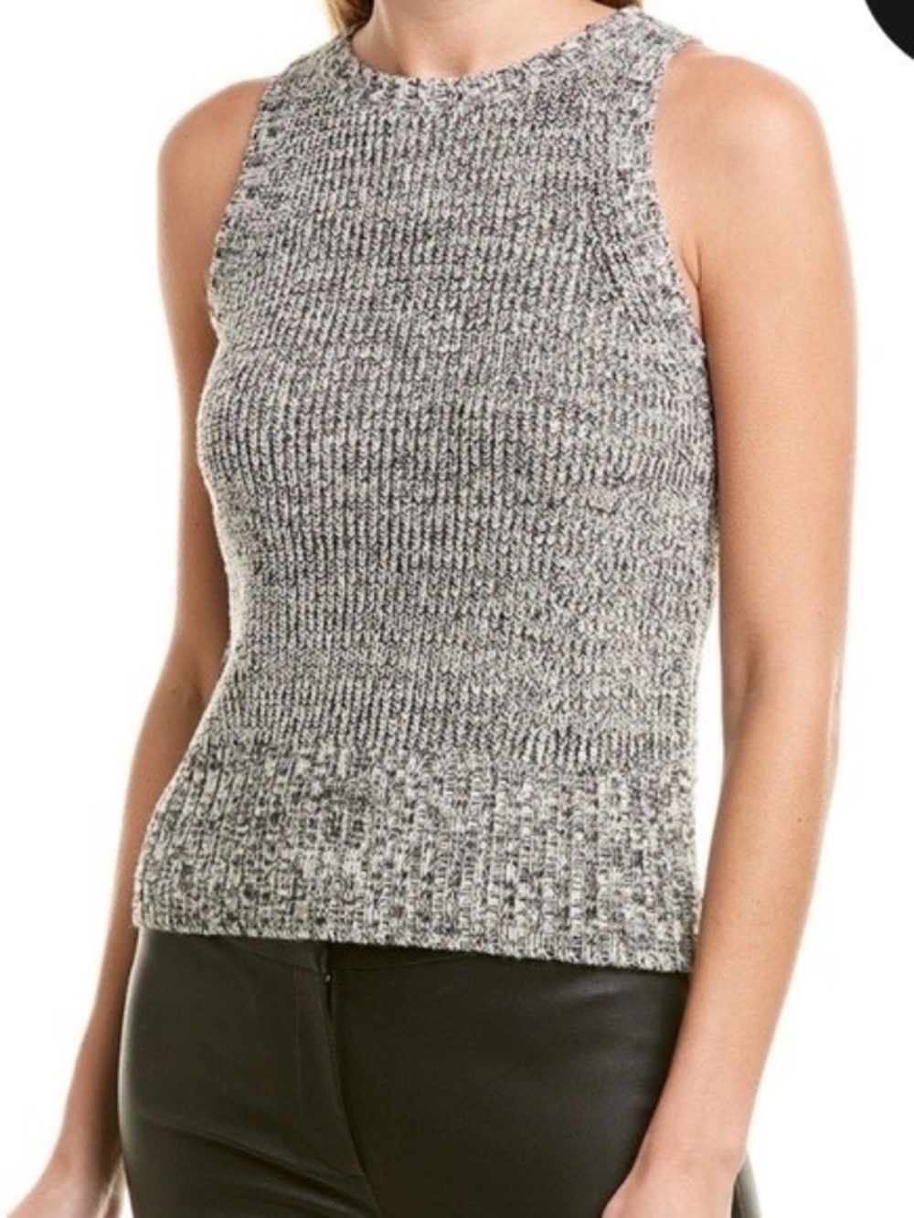 Sleeveless Marled Knit Sweater Tank Top Black White Size L Theory